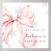 Pink Bow Snowflakes Baby Shower Welcome Poster (Vorne)