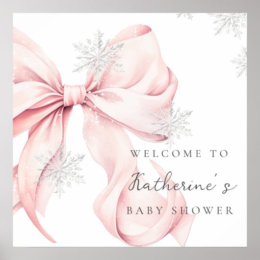 Pink Bow Snowflakes Baby Shower Welcome Poster (Vorne)