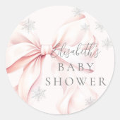 Pink Bow Snowflakes Babydusche Runder Aufkleber (Vorderseite)