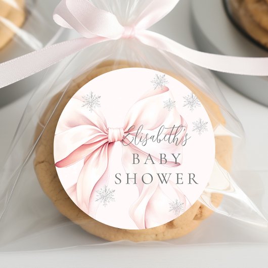 Pink Bow Snowflakes Babydusche Runder Aufkleber