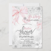 Pink Bow Snowflakes String Lights Baby Shower Einladung (Vorderseite)