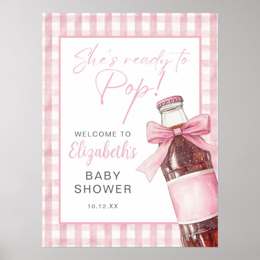 Pink Bow Soda Bottle Baby Shower Welcome Sign Poster (Vorne)