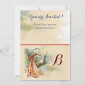 PINK BOW STORK GIRL BABY SHOWER GEMSTONE MONOGRAM EINLADUNG (Rückseite)