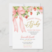 Pink Bow Strawberry Baby Shower Invitation Einladung (Vorderseite)