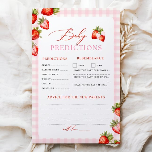 Pink Bow Strawberry Baby Shower Predictions Spiel (Von Creator hochgeladen)