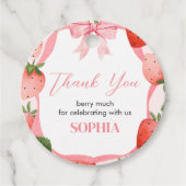 Pink Bow Strawberry Berry Erster Geburtstag Runde Geschenkanhänger (Vorderseite)