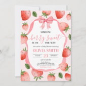 Pink Bow Strawberry Berry Sweet Baby Dusche Einladung (Vorderseite)