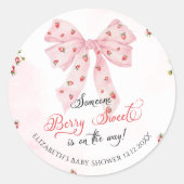 Pink Bow Strawberry Berry Sweet Baby Dusche Runder Aufkleber (Vorderseite)