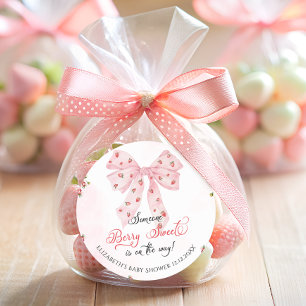 Pink Bow Strawberry Berry Sweet Baby Dusche Runder Aufkleber
