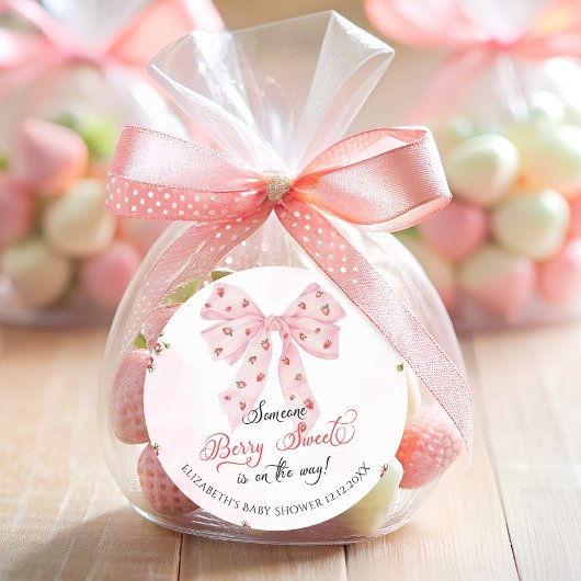 Pink Bow Strawberry Berry Sweet Baby Dusche Runder Aufkleber