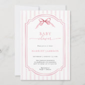 Pink Bow Stripes Baby Shower Invitation Einladung (Vorderseite)