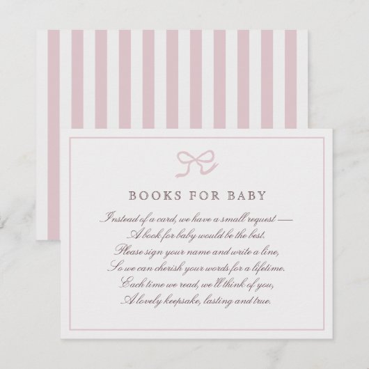 PInk Bow & Stripes-Bücher für die Babyverschlusska Einladung (Vorne/Hinten)