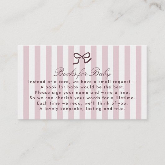 PInk Bow & Stripes-Bücher für die Babyverschlusska Visitenkarte (Vorderseite)