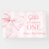 Pink Bow Stripes First Birthday Banner (Horizontal)