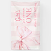 Pink Bow Stripes First Birthday Banner (Vertikal)