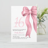 Pink Bow Sweet 16 Birthday Einladung (Stehend Vorderseite)