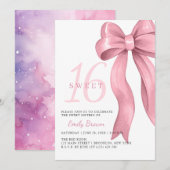 Pink Bow Sweet 16 Birthday Einladung (Vorne/Hinten)