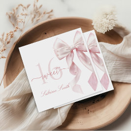 Pink Bow Sweet 16 Birthday Napkins Serviette
