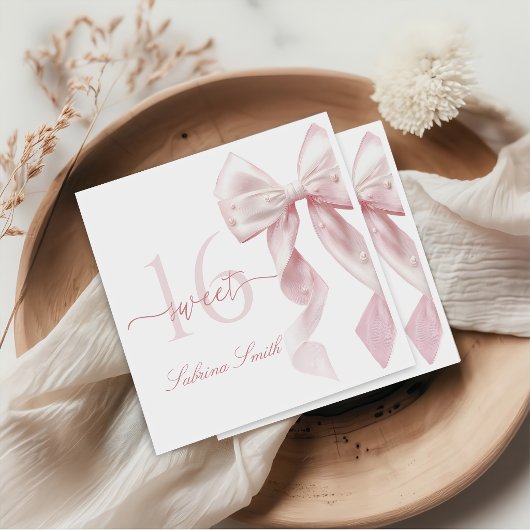 Pink Bow Sweet 16 Birthday Napkins Serviette
