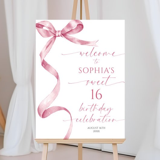 Pink Bow Sweet 16 Geburtstag Begrüßungszeichen Poster