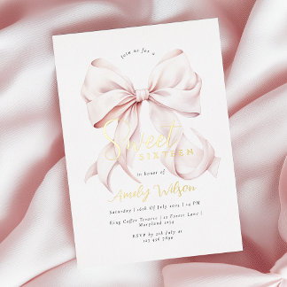 Pink Bow Sweet 16 Girl Foil Einladung