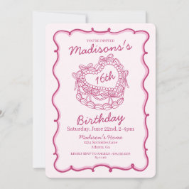 Pink Bow Sweet 16 Heart Coquette Cake Geburtstag Einladung
