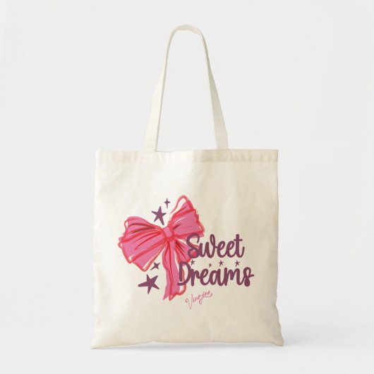 Pink Bow "Sweet Dreams" Glitzer Typografie Tragetasche (Vorne)