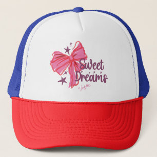 Pink Bow "Sweet Dreams" Glitzer Typografie Truckerkappe