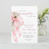 Pink Bow Sweet Little Pumpkin Coquette Babydusche Einladung (Stehend Vorderseite)