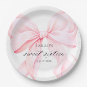 Pink Bow Sweet Sixteen Birthday Pappteller (Vorderseite)