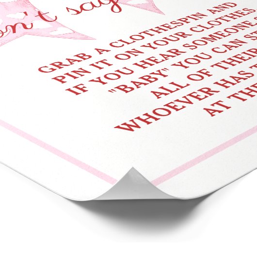 Pink Bow Sweetheart Baby Shower Say Baby nicht Poster (Ecke)