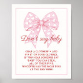 Pink Bow Sweetheart Baby Shower Say Baby nicht Poster (Vorne)