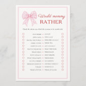 Pink Bow Sweetheart Baby würde Mommy eher Spiel Hinweiskarte (Vorderseite)