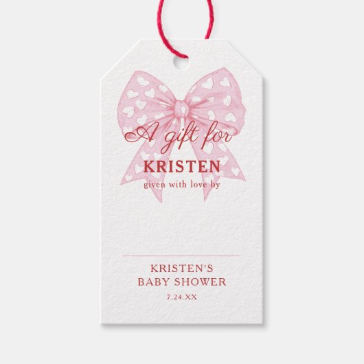 Pink Bow Sweetheart Babydusche Geschenkanhänger (Vorderseite)