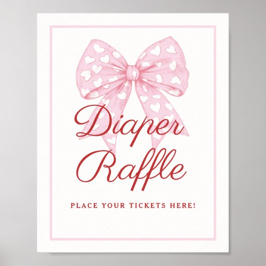 Pink Bow Sweetheart Babydusche Windeln Raffle Schi Poster (Vorne)