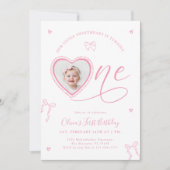 Pink Bow Sweetheart First Birthday Invitation Einladung (Vorderseite)