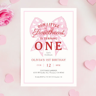 Pink Bow Sweetheart ist ein Mädchen 1. Geburtstag Einladung