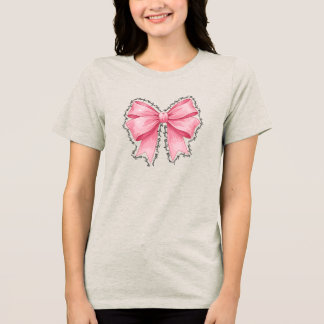 Pink Bow T-Shirt • Elegant Thanksgiving Outfit Tri-Blend Shirt