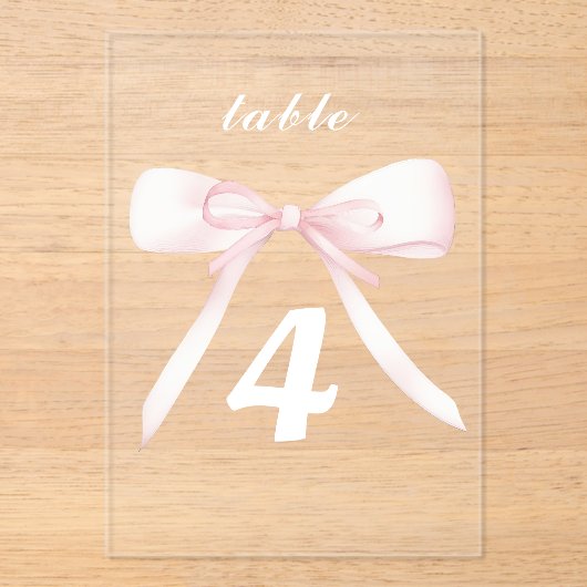 pink bow Table Numbers Acryleinladungen (Vorderseite)