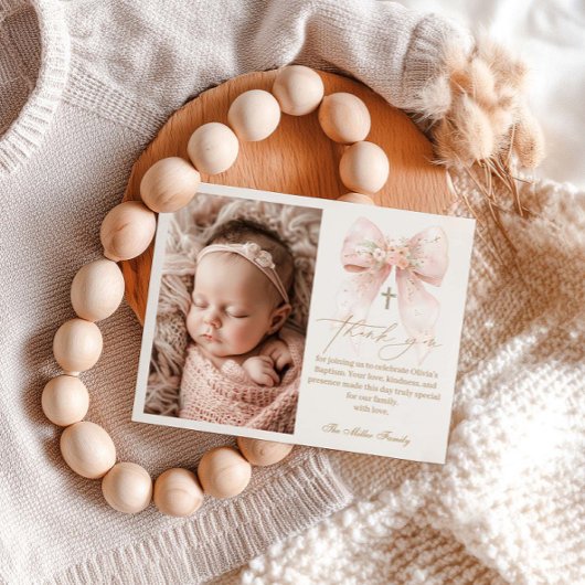 Pink Bow Taufe Flat Danke Karte