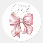 Pink Bow Team Girl Gender Reveal Runder Aufkleber (Vorderseite)