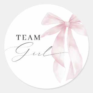 Pink Bow Team Girl Gender Reveal Runder Aufkleber