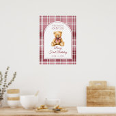 Pink Bow Teddy Bear Birthday Welcome Sign Poster (Küche)