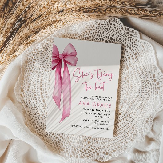 Pink Bow Theme Sie bindet das Brautparty des Knote Einladung