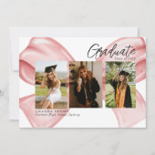 Pink Bow Three Foto Abschluss 2025 Einladung (Vorderseite)