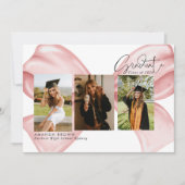 Pink Bow Three Photo Graduation 2025 Invitation Einladung (Vorderseite)