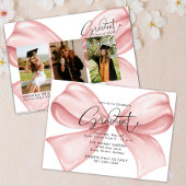 Pink Bow Three Photo Graduation 2025 Invitation Einladung
