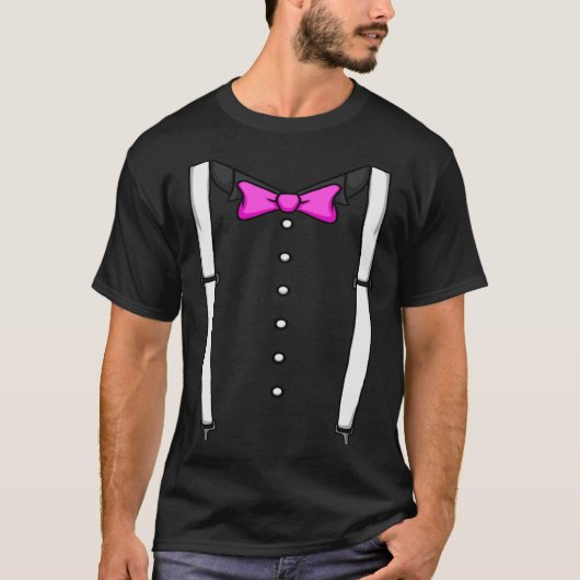 Pink Bow Tie Suspenders Cummerbund Tuxedo Bow Tie T-Shirt (Vorderseite)