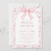 Pink Bow Toile Chinoiserie Brautparty Einladung (Vorderseite)