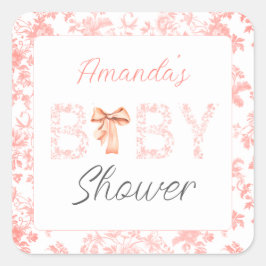 Pink Bow Toile de Jouy Floral Baby Dusche Quadratischer Aufkleber